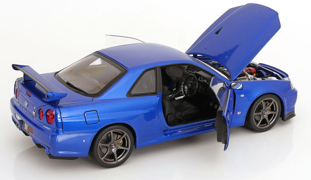 KK Scale 2001 Nissan Skyline GT-R R34 V-Spec II Bayside Blue 1:12