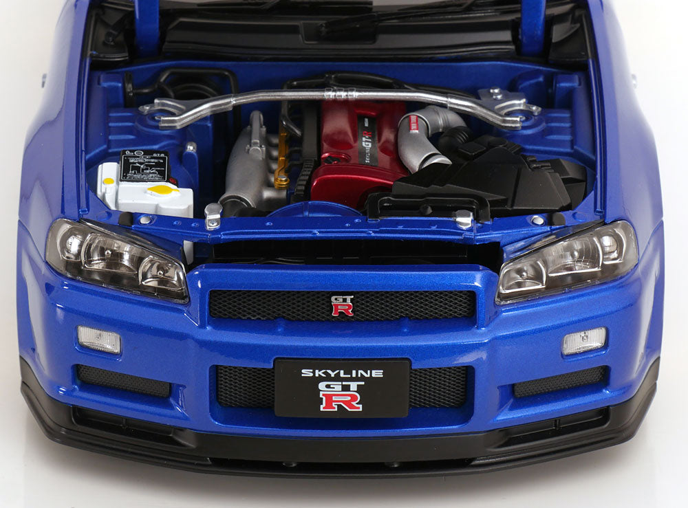 KK Scale 2001 Nissan Skyline GT-R R34 V-Spec II w/ Gold BBS Bayside Blue 1:12
