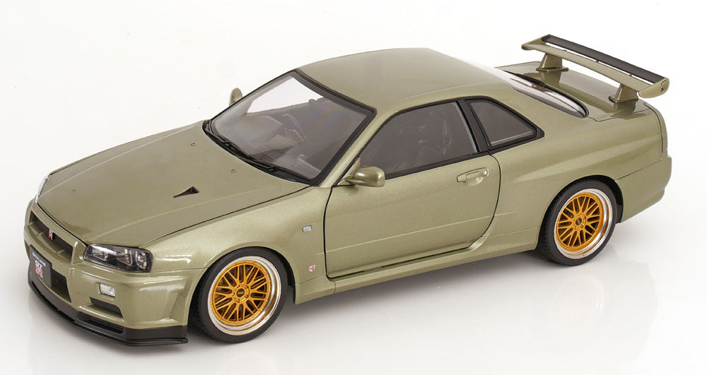 KK Scale 2001 Nissan Skyline GT-R R34 V-Spec II w/ Gold BBS Jade Green Metallic 1:12