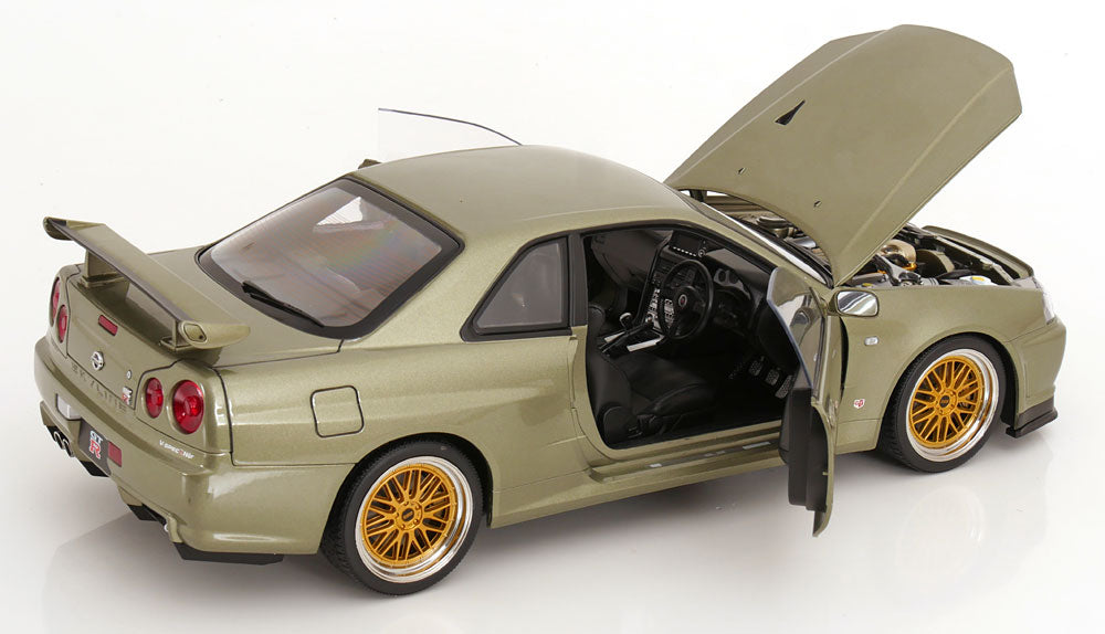 KK Scale 2001 Nissan Skyline GT-R R34 V-Spec II w/ Gold BBS Jade Green Metallic 1:12