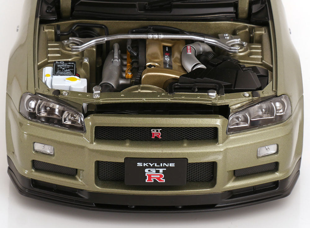 KK Scale 2001 Nissan Skyline GT-R R34 V-Spec II w/ Gold BBS Jade Green Metallic 1:12