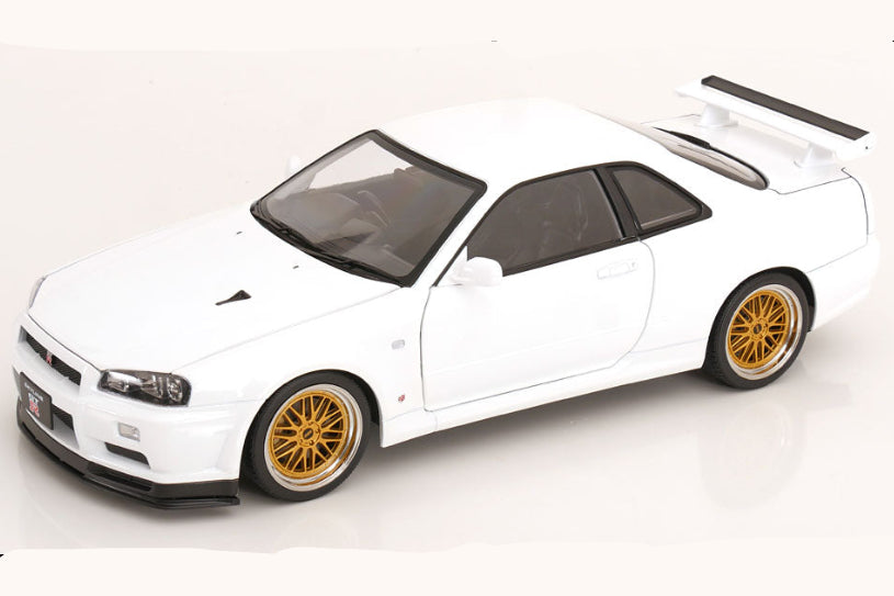 KK Scale 2001 Nissan Skyline GT-R R34 V-Spec II w/ Gold BBS White 1:12
