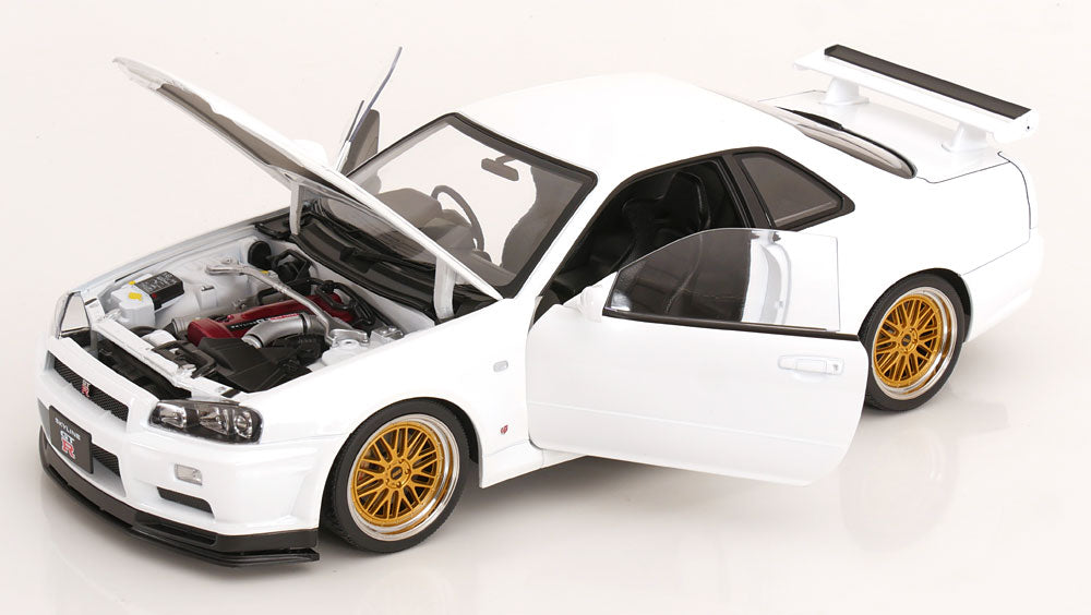 KK Scale 2001 Nissan Skyline GT-R R34 V-Spec II w/ Gold BBS White 1:12