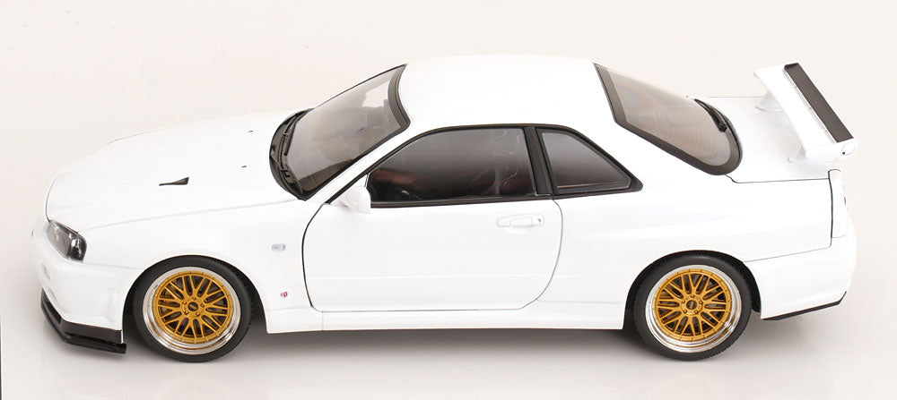 KK Scale 2001 Nissan Skyline GT-R R34 V-Spec II w/ Gold BBS White 1:12