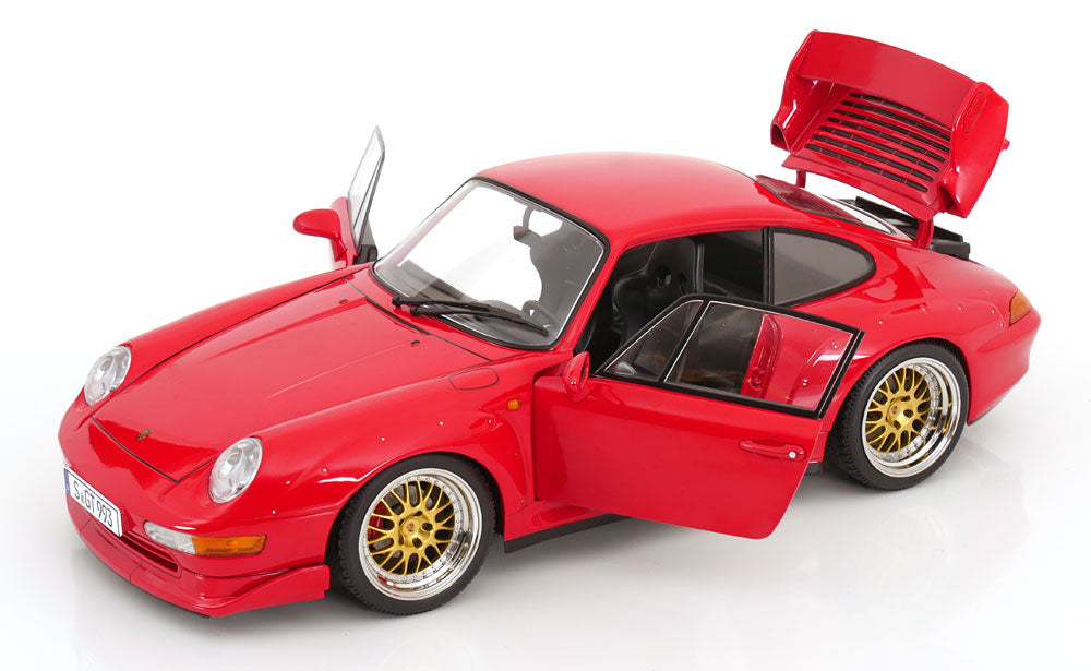 KK Scale 1996 Porsche 911 993 GT2 w/ Gold BBS Wheels Guards Red 1:12
