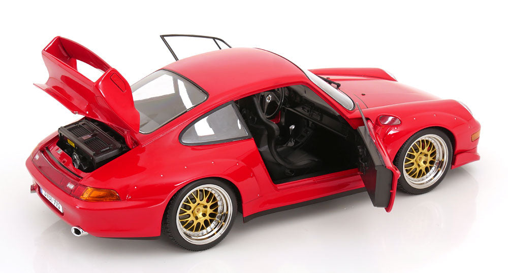 KK Scale 1996 Porsche 911 993 GT2 w/ Gold BBS Wheels Guards Red 1:12