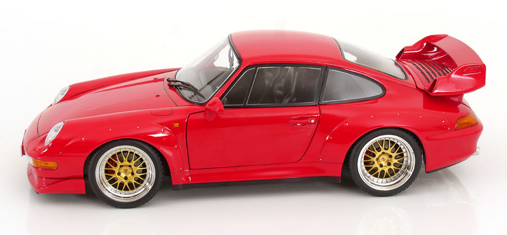 KK Scale 1996 Porsche 911 993 GT2 w/ Gold BBS Wheels Guards Red 1:12