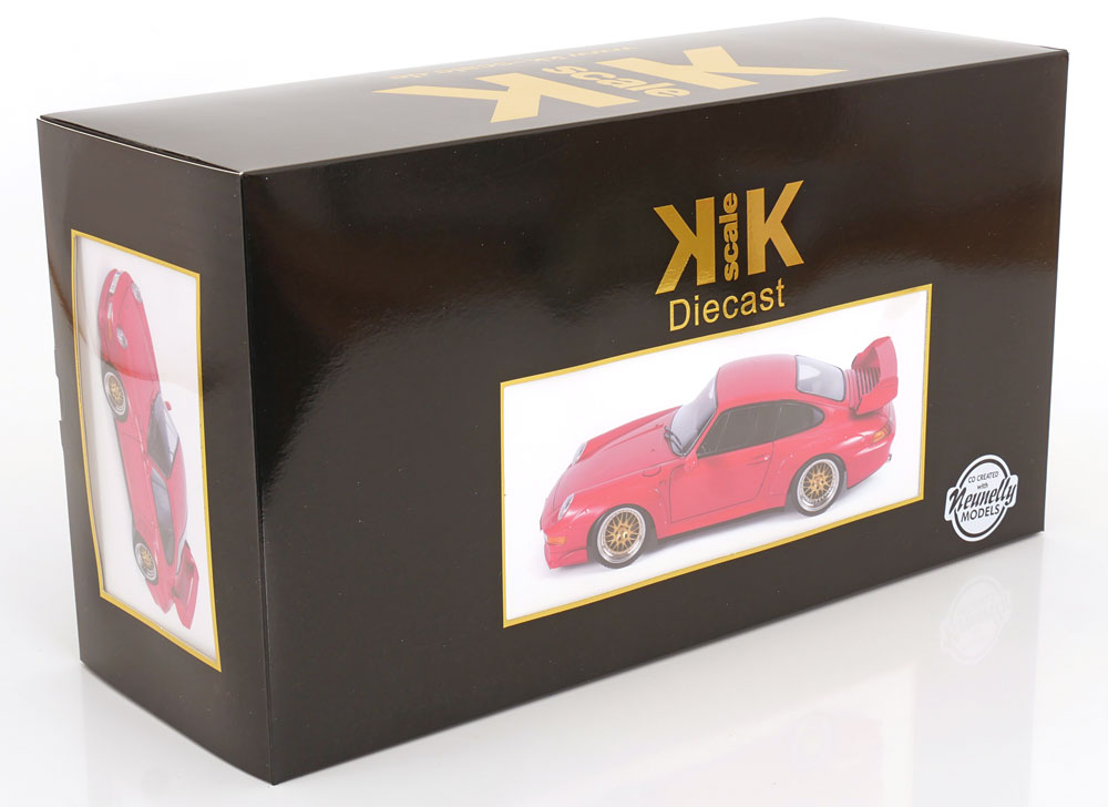 KK Scale 1996 Porsche 911 993 GT2 w/ Gold BBS Wheels Guards Red 1:12