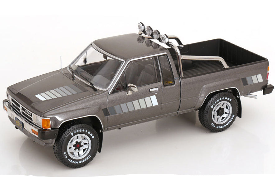 KK Scale 1985 Toyota Hilux Xtra Cab 4x4 Pickup Truck Grey Metallic 1:18