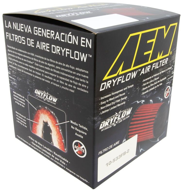 AEM Induction AEM DryFlow Air Filter 2-3/4in. Flange / 4in. OD / 5in. H / 10 Degree Flg. (Special Order) 21-202D-AK