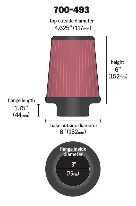 Airaid Universal Air Filter - Cone 3 x 6 x 4 5/8 x 6 700-493