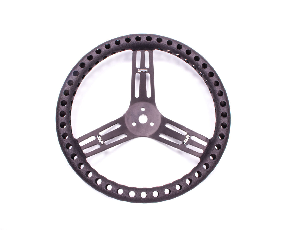 Longacre Streering Wheel 14in Dished Drilled Black 52-56833