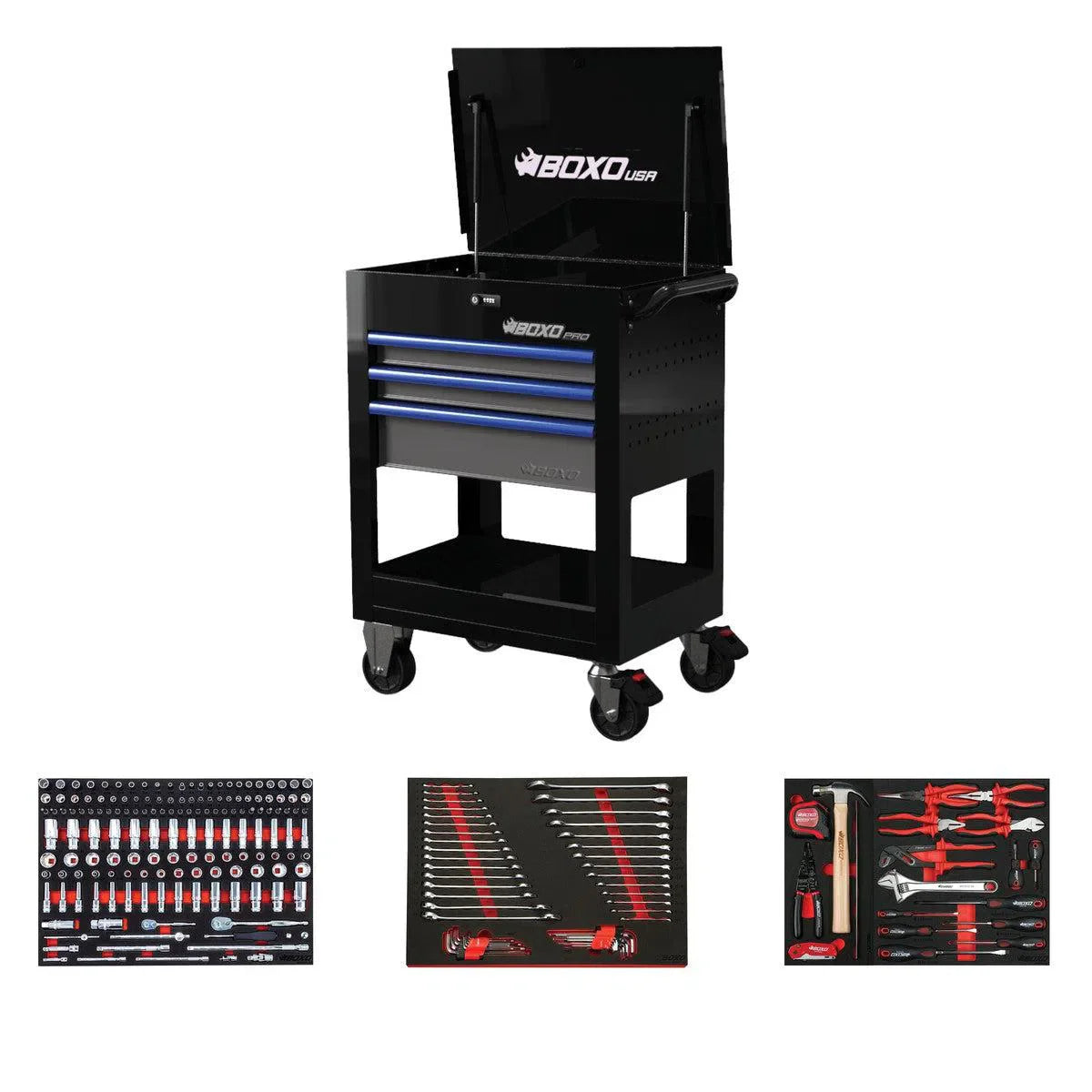 T1 Boxo Pro Series | Loaded 28″ 3-Drawer Flip Top Service Cart Tool Box