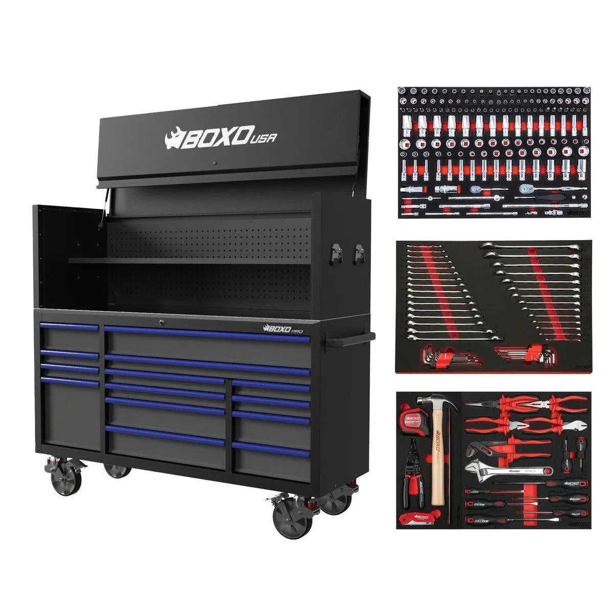 T1 Boxo Pro Series | Loaded 72″ 14-Drawer Garage Top Rolling Tool Box | Black