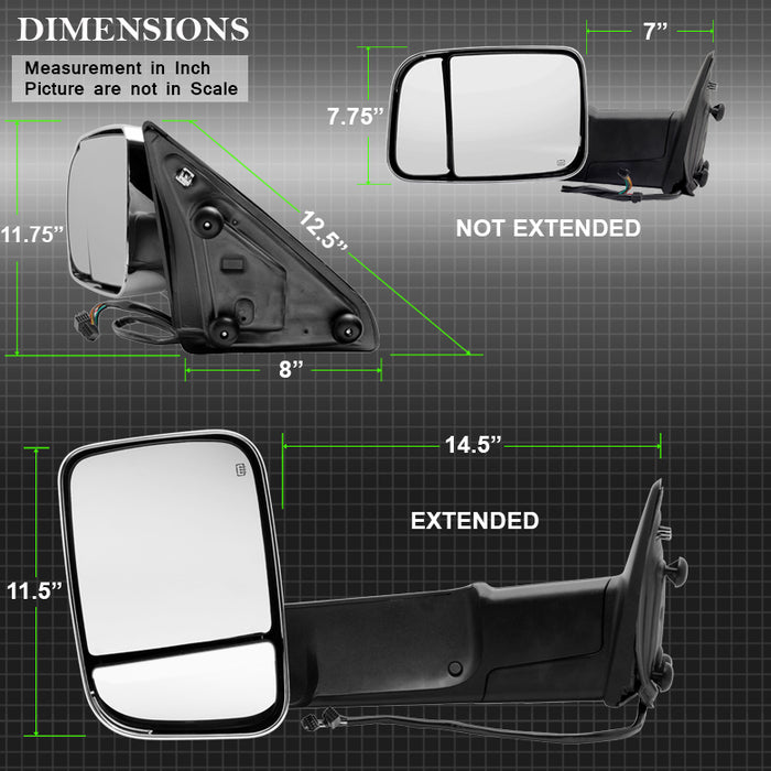 SPYDER Xtune Dodge Ram 1500 09-12 Extendable Power Heated Adjust Mirror Chrome HoUSing Left MIR-DRAM10-PW-L 9933165