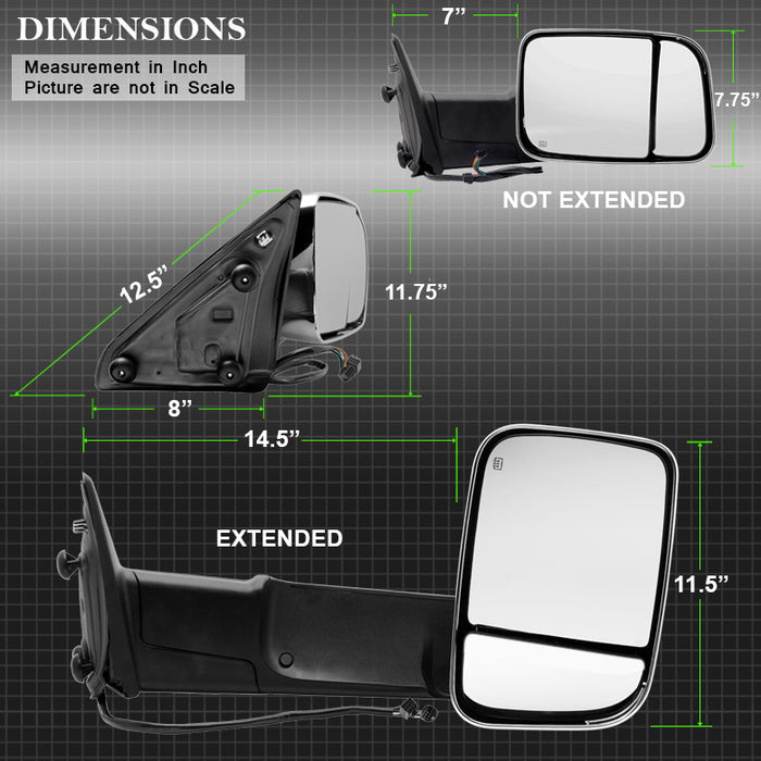 SPYDER Xtune Dodge Ram 1500 09-12 Extendable Heated Adjust Mirror Chrome HoUSing Right MIR-DRAM10-PW-R 9933172