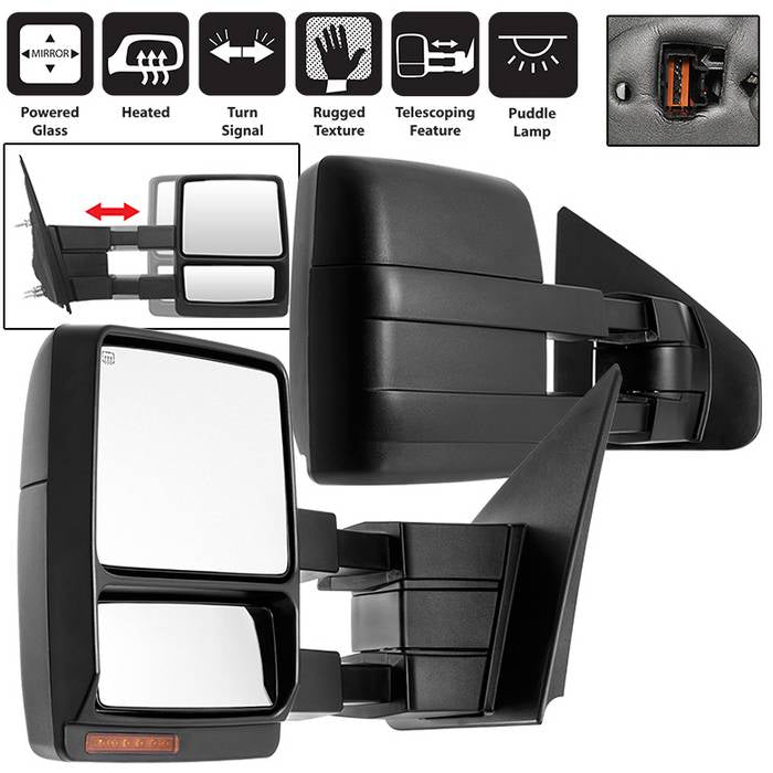 SPYDER xTune Ford F-150 07-14 Heated Amber LED Signal Telescoping Mirror - SET MIR-FF15007S-PWH-AM-SET 9936791