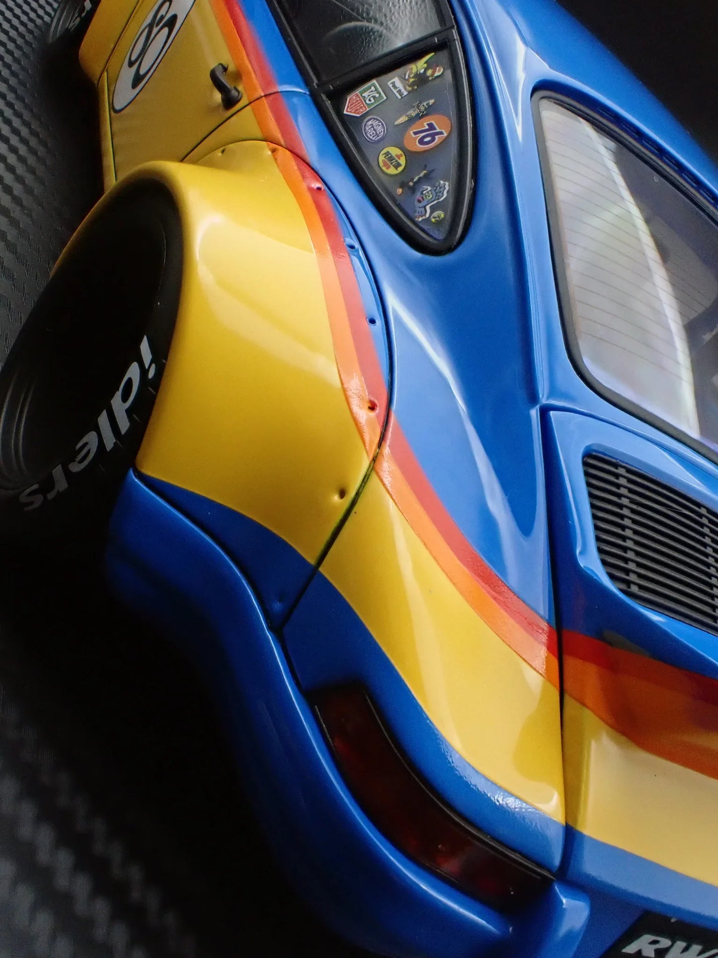 Ignition-Model Porsche 911 F Series Backdate #80 RWB Coupe Yellow & Blue 1:18