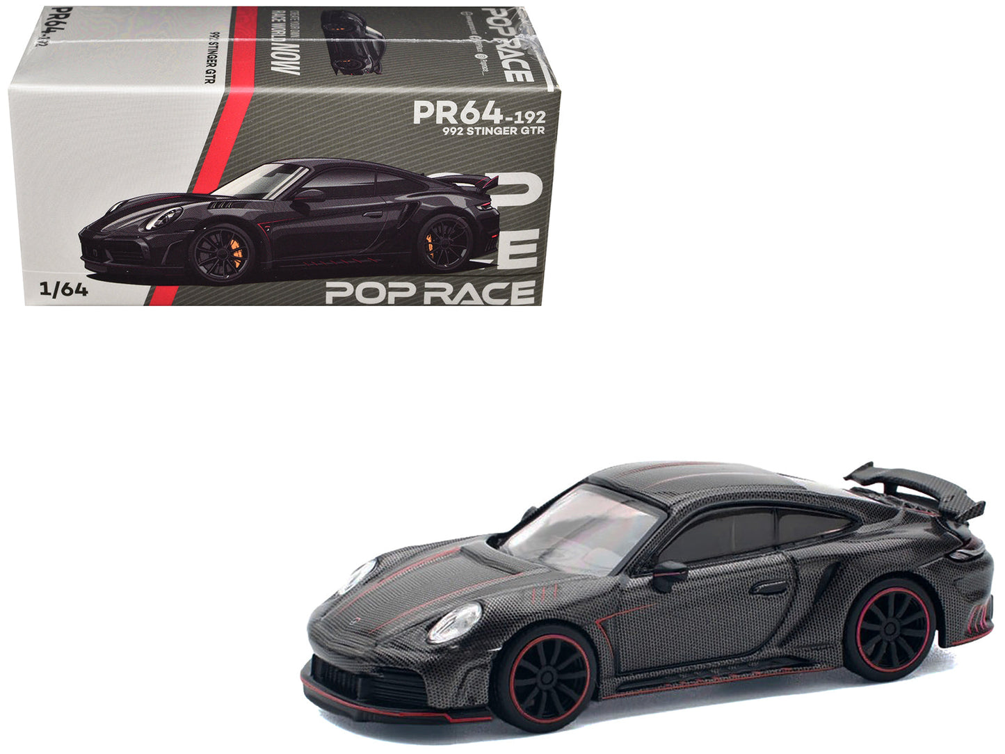 992 Stinger GTR Carbon Edition with Red Accents 1/64 Diecast Model Car by Pop Race  free shipping USA
