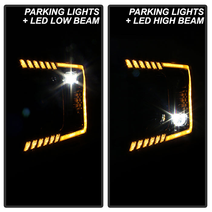 xTune Ford F150 18-20 Amber DRL Full LED Two Projector Headlights - Black PRO-CH-FF15018S-FLED-AM-BK 9949579