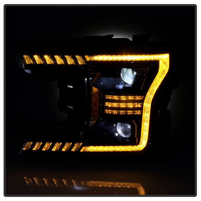 xTune Ford F150 18-20 Amber DRL Full LED Two Projector Headlights - Black PRO-CH-FF15018S-FLED-AM-BK 9949579