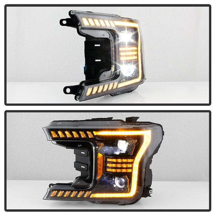 xTune Ford F150 18-20 Amber DRL Full LED Two Projector Headlights - Black PRO-CH-FF15018S-FLED-AM-BK 9949579