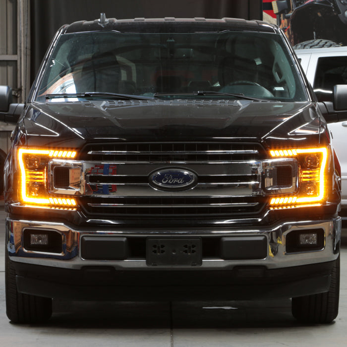 xTune Ford F150 18-20 Amber DRL Full LED Two Projector Headlights - Black PRO-CH-FF15018S-FLED-AM-BK 9949579
