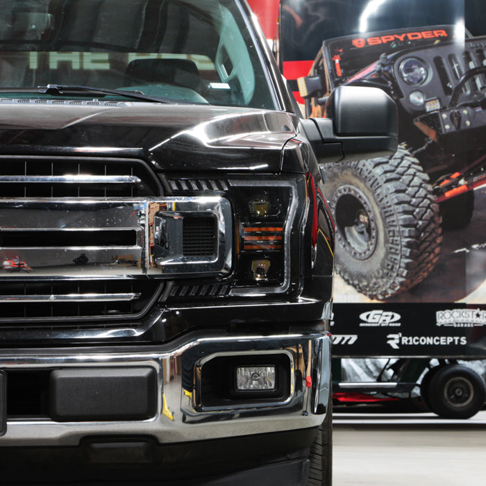 xTune Ford F150 18-20 Amber DRL Full LED Two Projector Headlights - Black PRO-CH-FF15018S-FLED-AM-BK 9949579