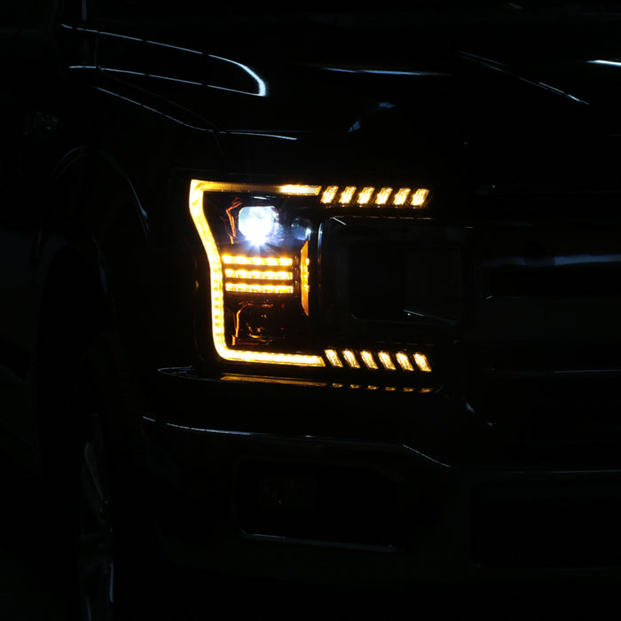 xTune Ford F150 18-20 Amber DRL Full LED Two Projector Headlights - Black PRO-CH-FF15018S-FLED-AM-BK 9949579