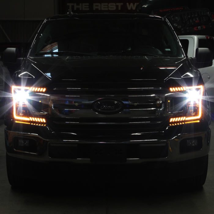 xTune Ford F150 18-20 Amber DRL Full LED Two Projector Headlights - Black PRO-CH-FF15018S-FLED-AM-BK 9949579