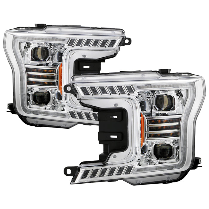 xTune Ford F150 18-20 Amber DRL Full LED Two Projector Headlights - Chrome PRO-CH-FF15018S-FLED-AM-C 9949586