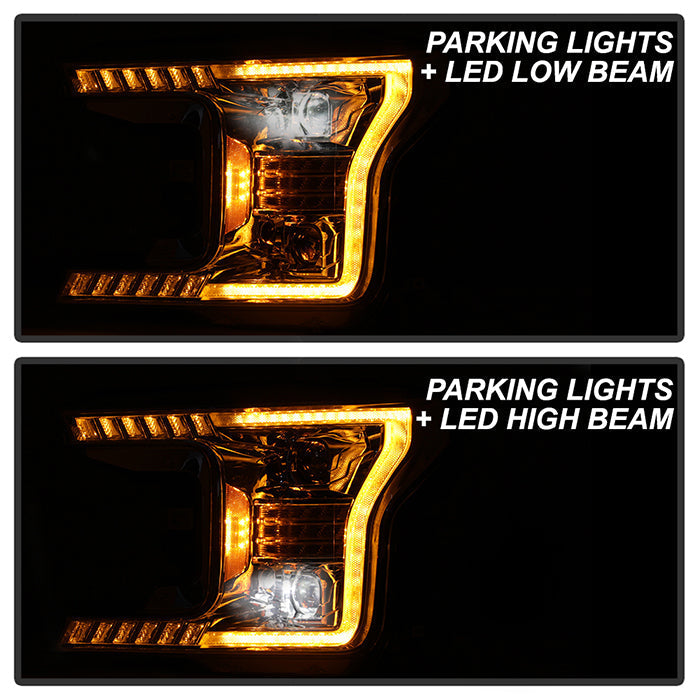 xTune Ford F150 18-20 Amber DRL Full LED Two Projector Headlights - Chrome PRO-CH-FF15018S-FLED-AM-C 9949586