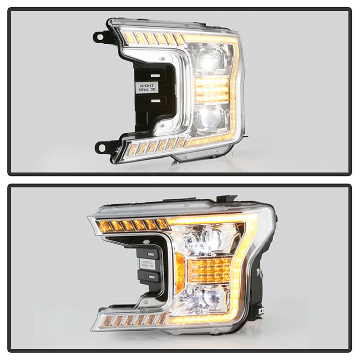 xTune Ford F150 18-20 Amber DRL Full LED Two Projector Headlights - Chrome PRO-CH-FF15018S-FLED-AM-C 9949586