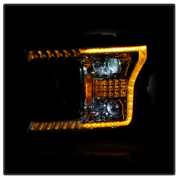 xTune Ford F150 18-20 Amber DRL Full LED Two Projector Headlights - Chrome PRO-CH-FF15018S-FLED-AM-C 9949586