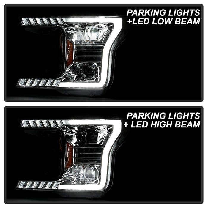xTune Ford F150 18-20 White DRL Full LED Two Projector Headlights - Chrome PRO-CH-FF15018S-FLED-C 9949609