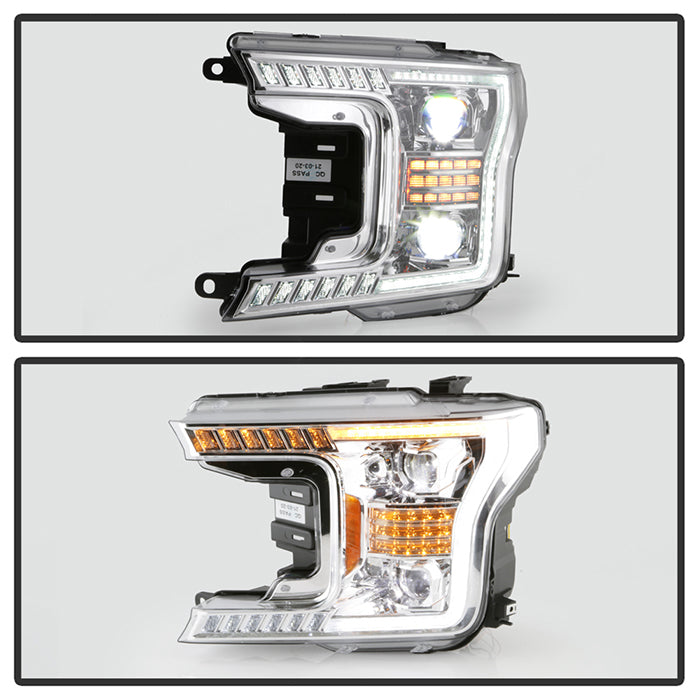 xTune Ford F150 18-20 White DRL Full LED Two Projector Headlights - Chrome PRO-CH-FF15018S-FLED-C 9949609