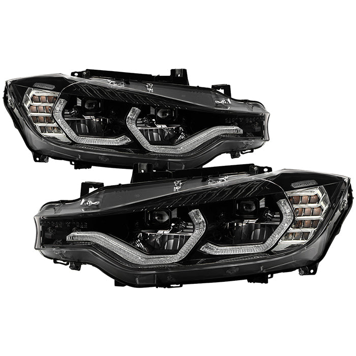 SPYDER xTune BMW F30 LED DRL Projector Headlights - Black (PRO-JH-BMWF3012-LED-BK) 9950421