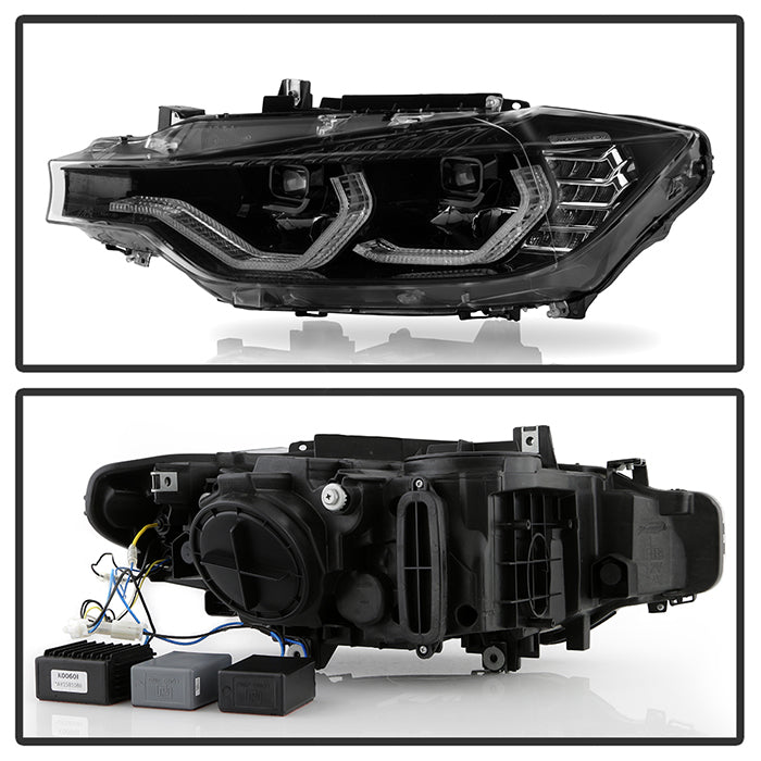 SPYDER xTune BMW F30 LED DRL Projector Headlights - Black (PRO-JH-BMWF3012-LED-BK) 9950421