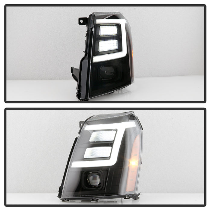 xTune 07-14 Cadillac Escalade DRL LED Light Bar Proj. Headlights - Black Smoked PRO-JH-CAES07-LB-BSM 9049071