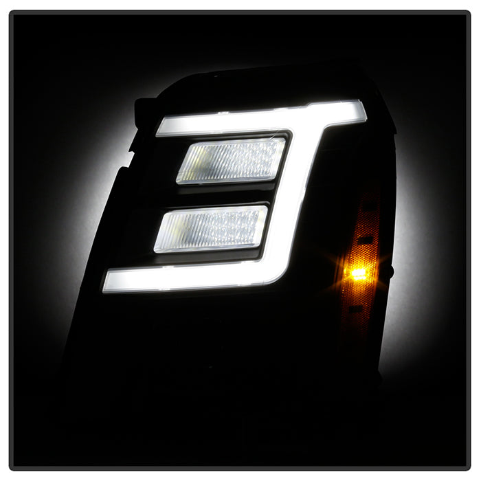 xTune 07-14 Cadillac Escalade DRL LED Light Bar Proj. Headlights - Black Smoked PRO-JH-CAES07-LB-BSM 9049071