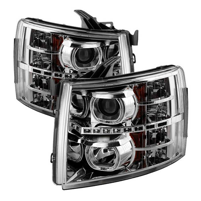 SPYDER Xtune Chevy Silverado 1500/2500/3500 07-13 LED Halo Projector Headlights Chrome PRO-JH-CSIL07-CFB-C 9032202