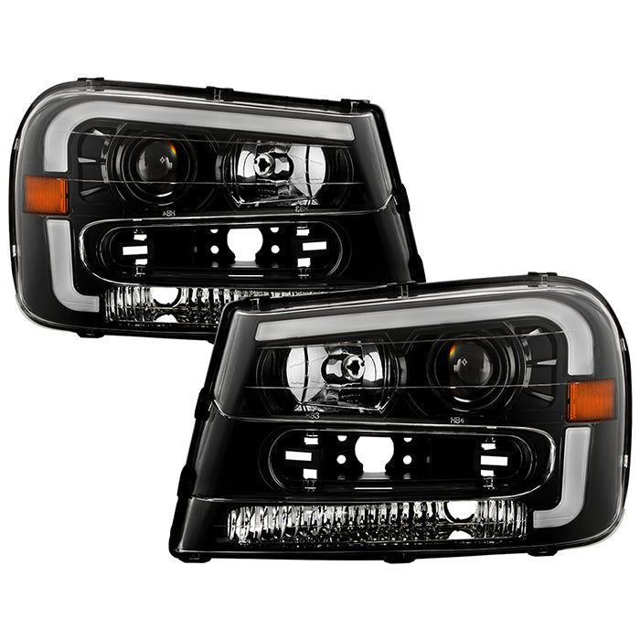 SPYDER xTune 02-09 Chevrolet Trailblazer Projector Headlights Light Bar DRL - Black (PRO-JH-CTB02-LBDRL-BK) 9050749
