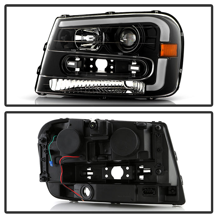 SPYDER xTune 02-09 Chevrolet Trailblazer Projector Headlights Light Bar DRL - Black (PRO-JH-CTB02-LBDRL-BK) 9050749