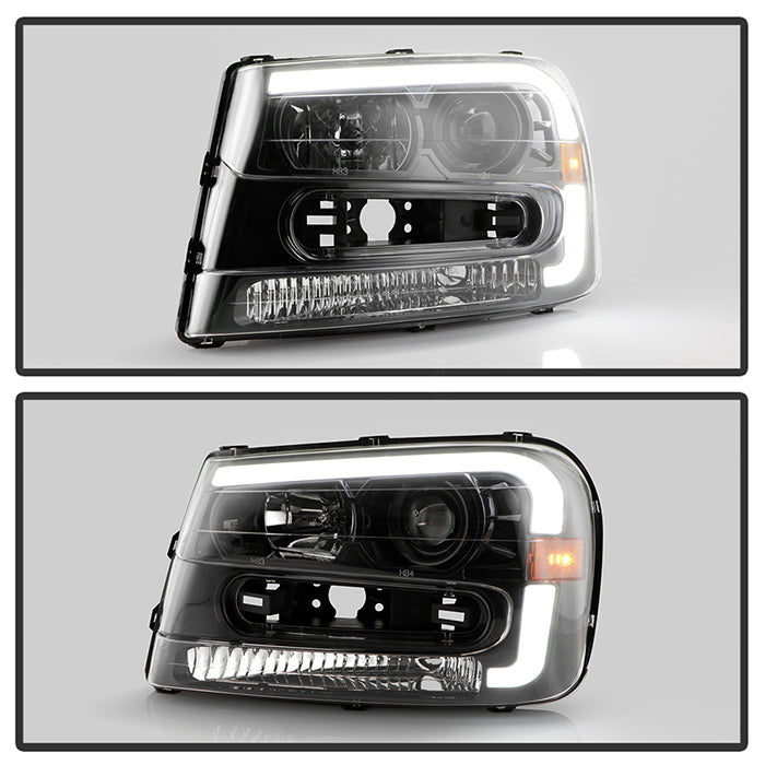 SPYDER xTune 02-09 Chevrolet Trailblazer Projector Headlights Light Bar DRL - Black (PRO-JH-CTB02-LBDRL-BK) 9050749
