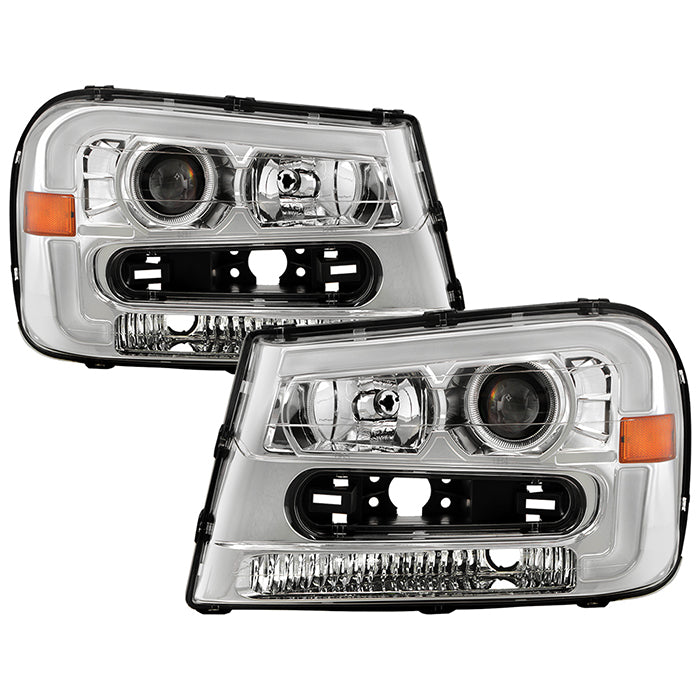 SPYDER xTune 02-09 Chevrolet Trailblazer Projector Headlights Light Bar DRL - Chrome (PRO-JH-CTB02-LBDRL-C) 9050756