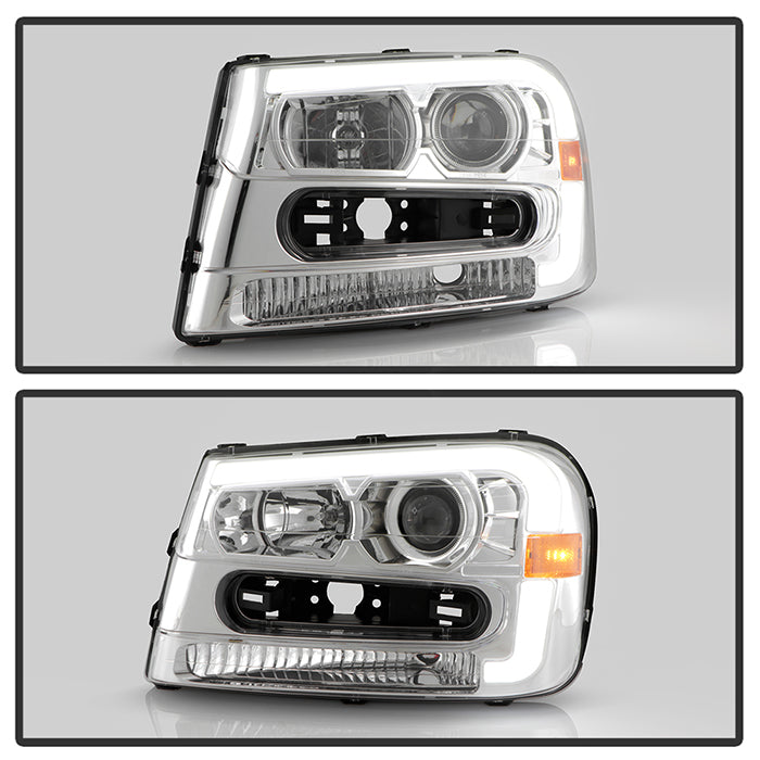 SPYDER xTune 02-09 Chevrolet Trailblazer Projector Headlights Light Bar DRL - Chrome (PRO-JH-CTB02-LBDRL-C) 9050756
