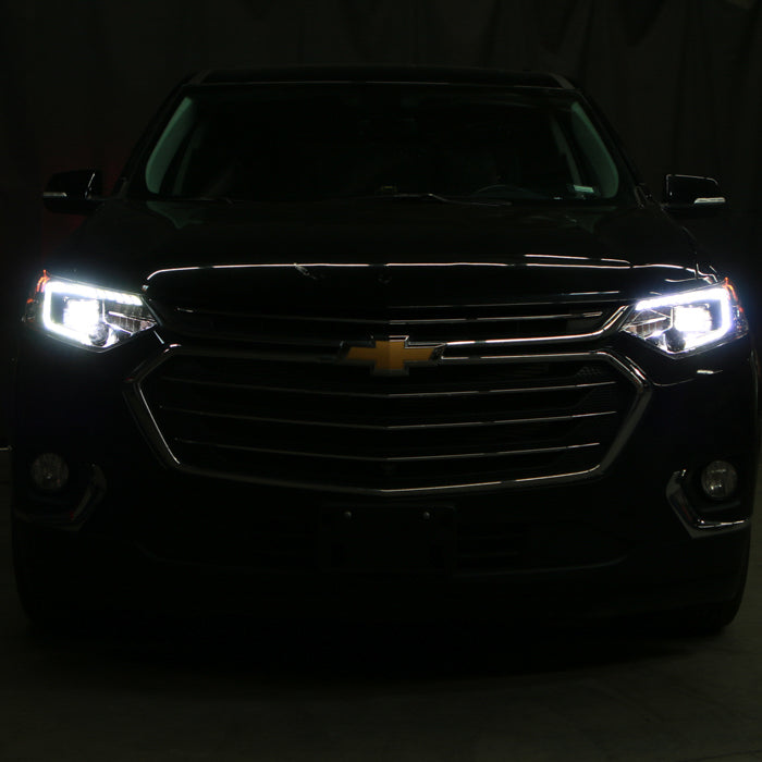 SPYDER Xtune 18-21 Chevrolet Traverse (HID Models) DRL LED Light Bar Projector Headlights - Black Chrome 9052828