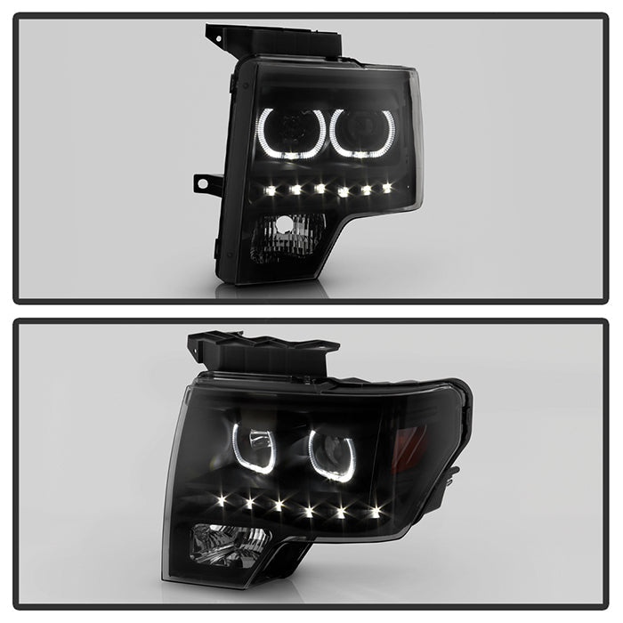 SPYDER Xtune Ford F150 09-14 Projector Headlights Halogen Model LED Halo Black Smoke PRO-JH-FF15009-CFB-BSM 9032233