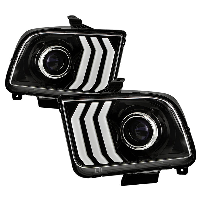 xTune Ford Mustang 05-09 Halogen w LED DRL Projector Headlights - Black PRO-JH-FM05-LED-BK 9949364