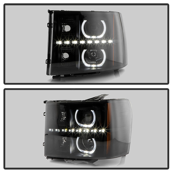 SPYDER Xtune GMC Sierra 2500/3500HD 07-13 Projector Headlights LED Halo- Black Smoked PRO-JH-GSIE07-CFB-BSM 9032271